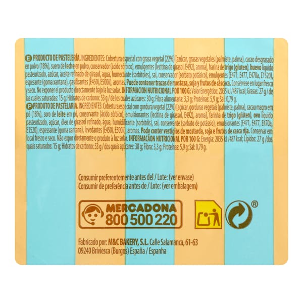 Bizcocho con baño de cacao Hacendado