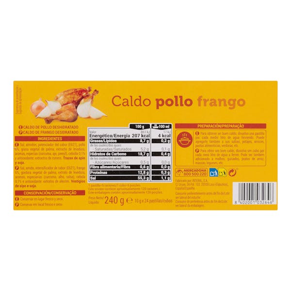 Caldo de pollo Hacendado en pastillas