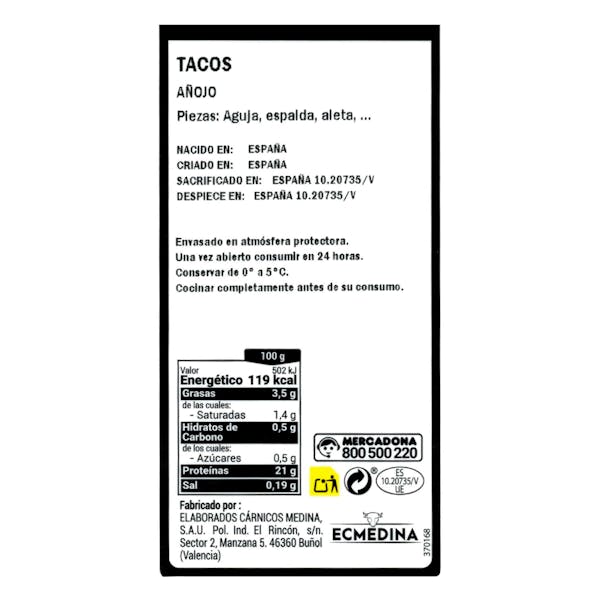 Tacos de vacuno añojo para guisar