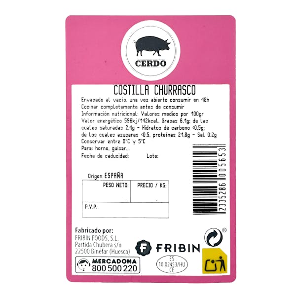 Costilla de cerdo churrasco