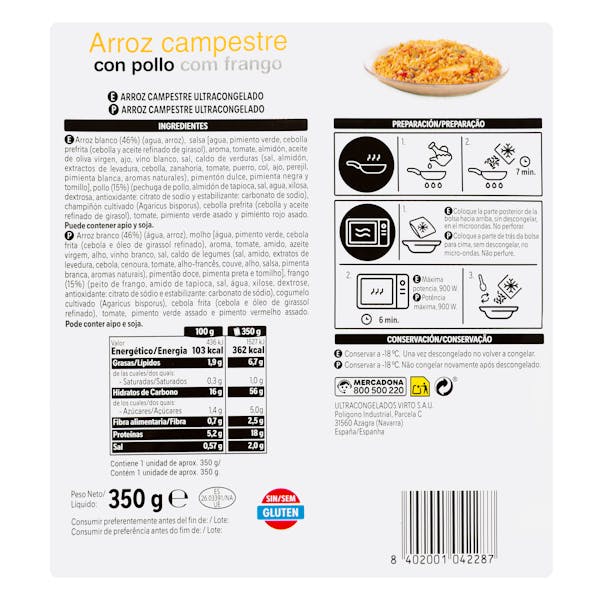 Arroz campestre con pollo Hacendado ultracongelado