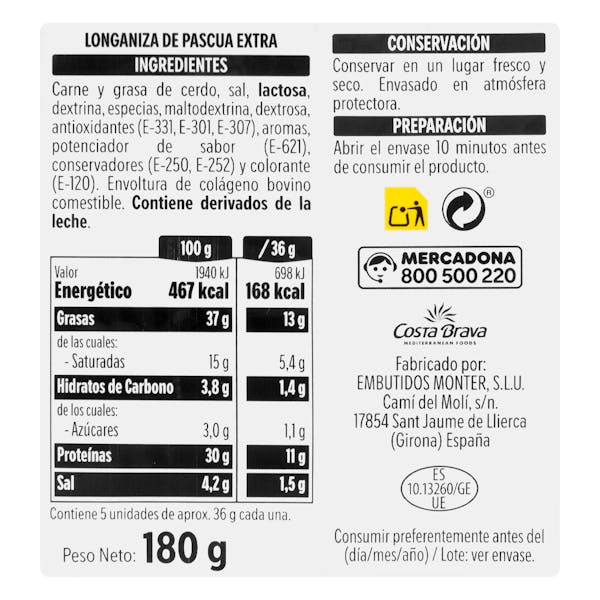 Longaniza de Pascua extra Hacendado