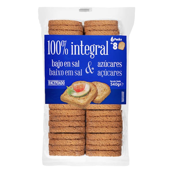 Imagen de Pan tostado 100% integral bajo en sal y en azúcares Hacendado