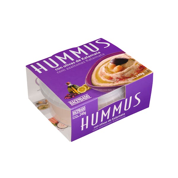 Hummus de garbanzos Hacendado con olivas de kalamata Mercadona compra
