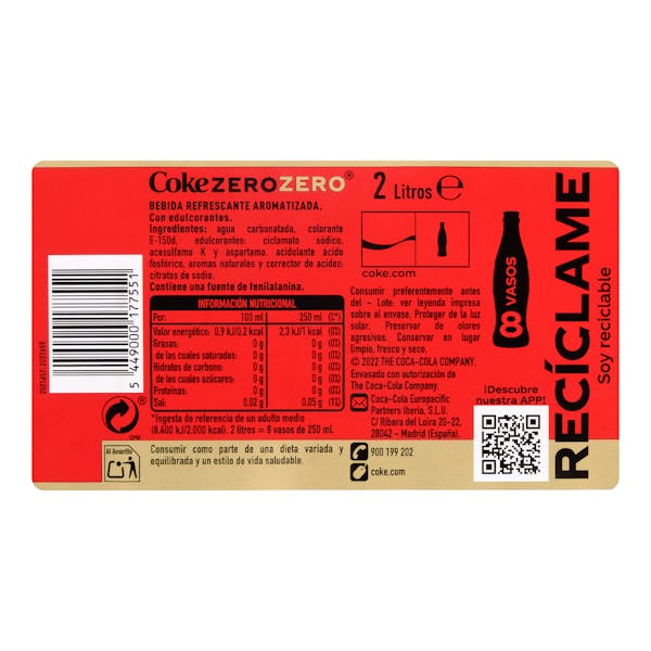 Refresco Coca-Cola zero azúcar zero cafeína