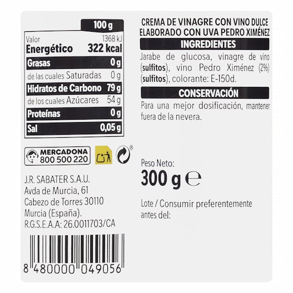 Reducción bálsamica de vinagre Pedro Ximénez Hacendado