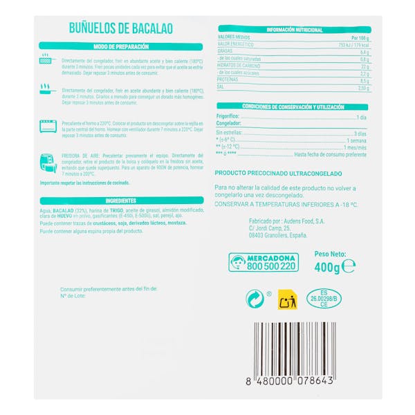 Buñuelos de bacalao Hacendado ultracongelados
