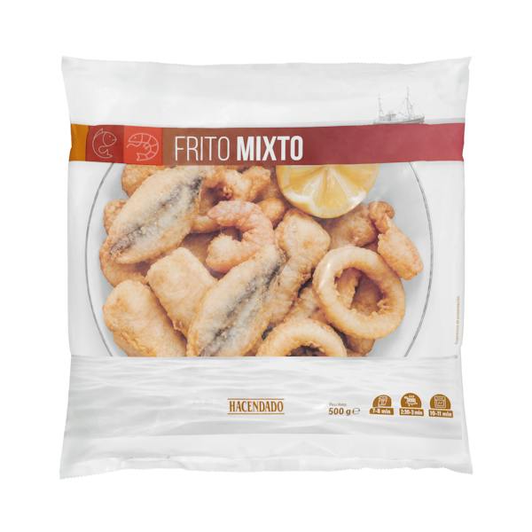 Frito mixto de pescado y marisco rebozado Hacendado ultracongelado