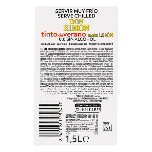 Tinto de verano 0,0% sin alcohol limón Don Simón