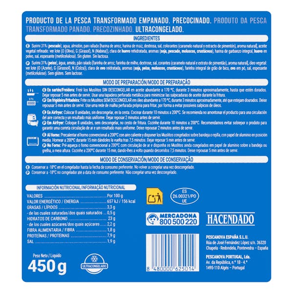 Muslitos de surimi Hacendado ultracongelados
