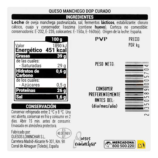 Etiqueta / ingredientes