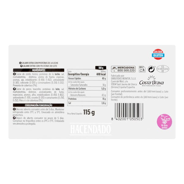 Salami extra pimienta Hacendado finas lonchas