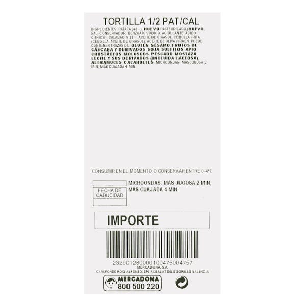 Media tortilla de patata con calabacín Listo para Comer