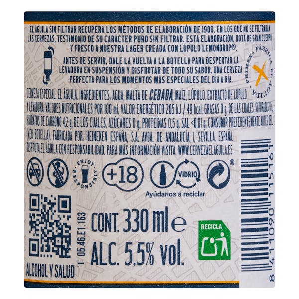 Cerveza El Águila sin filtrar