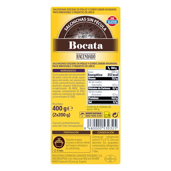 Salchichas cocidas bocata Hacendado