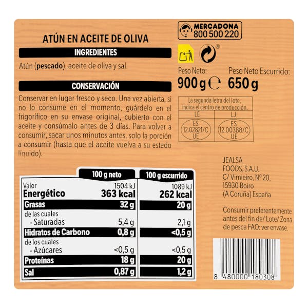 Atún en aceite de oliva Hacendado