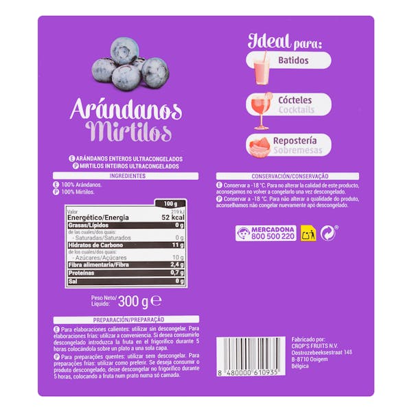 Arándanos enteros Hacendado ultracongelados