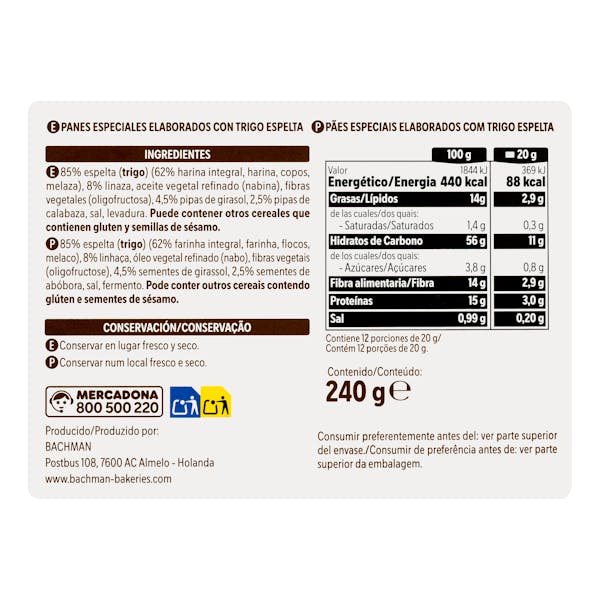 Crackers integrales de espelta Bachman