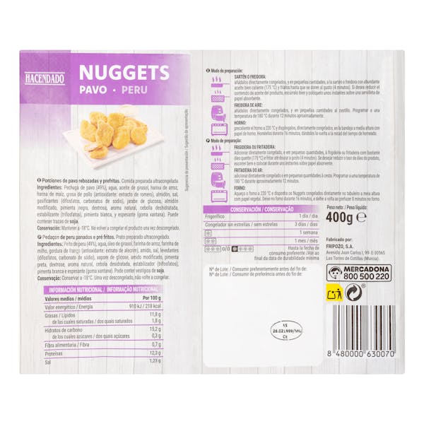Nuggets de pavo Hacendado ultracongelados