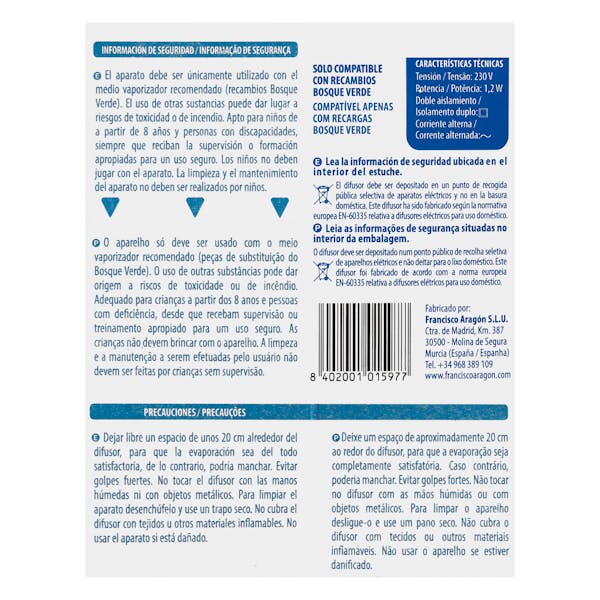 Difusor ambientador eléctrico Bosque Verde