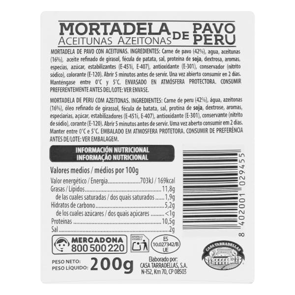 Mortadela de pavo con aceitunas Hacendado finas lonchas