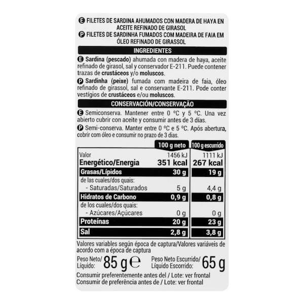 Filetes de sardina ahumada Hacendado en aceite de girasol