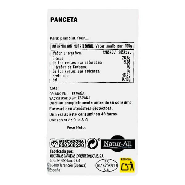 Etiqueta / ingredientes