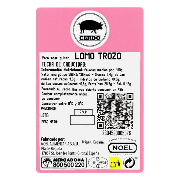 Lomo de cerdo trozo