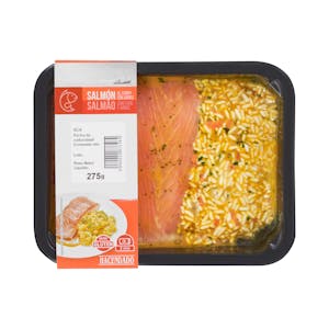 Salmón al curry con arroz