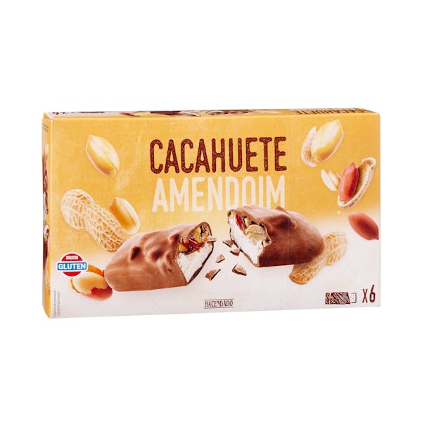 Helado barrita sabor cacahuete Hacendado con cobertura de chocolate con leche