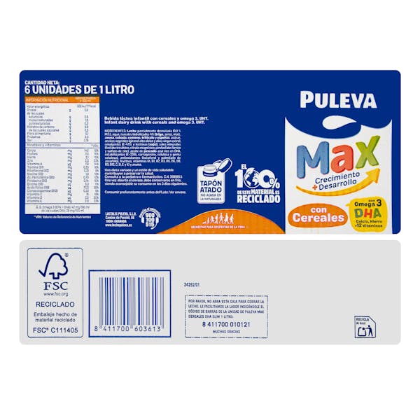 Bebida láctea con cereales crecimiento y desarrollo Puleva Max