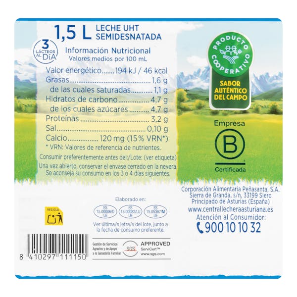 Leche semidesnatada Asturiana
