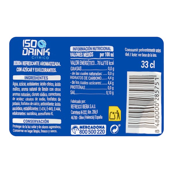 Bebida isotónica sabor cítrico Iso drink
