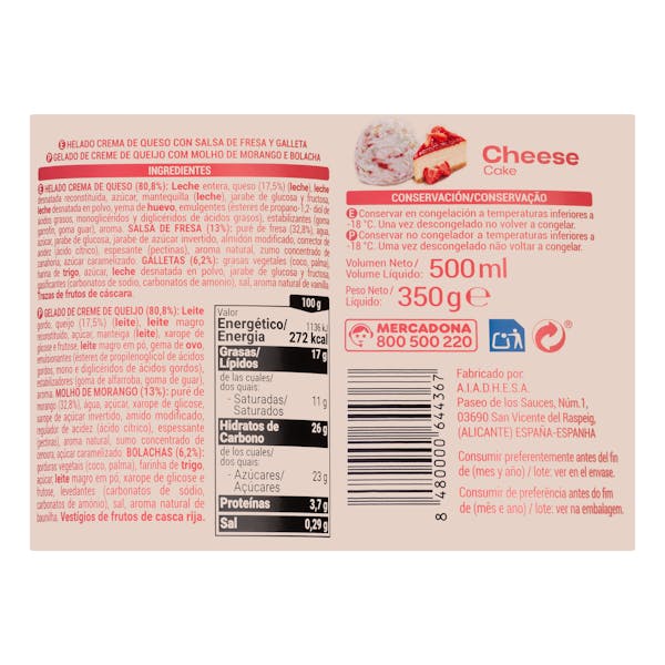 Helado de cheesecake Hacendado con salsa de fresa