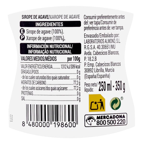 Sirope de agave Hacendado