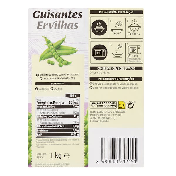 Guisante fino Hacendado ultracongelado