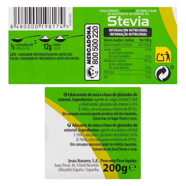 Edulcorante granulado stevia Hacendado