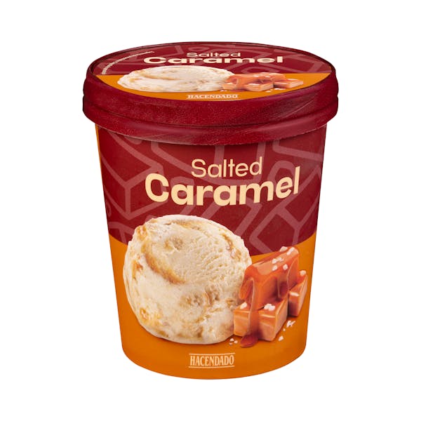 Helado caramelo con salsa de caramelo salado y trozos de caramelo Hacendado