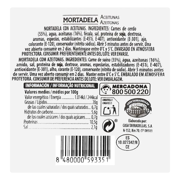 Mortadela con aceitunas Hacendado lonchas