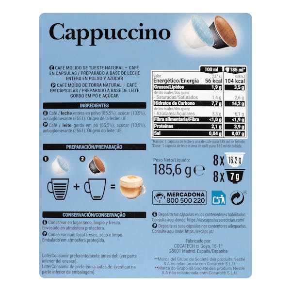 Café en cápsula cappuccino Hacendado
