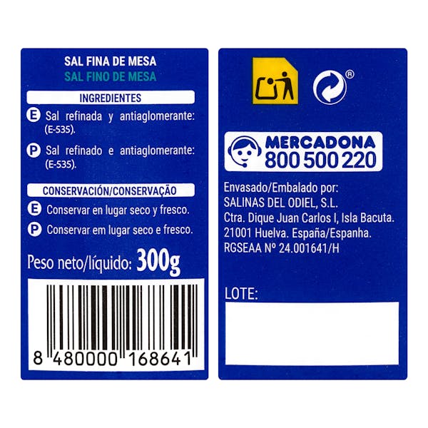 Sal fina de mesa Hacendado