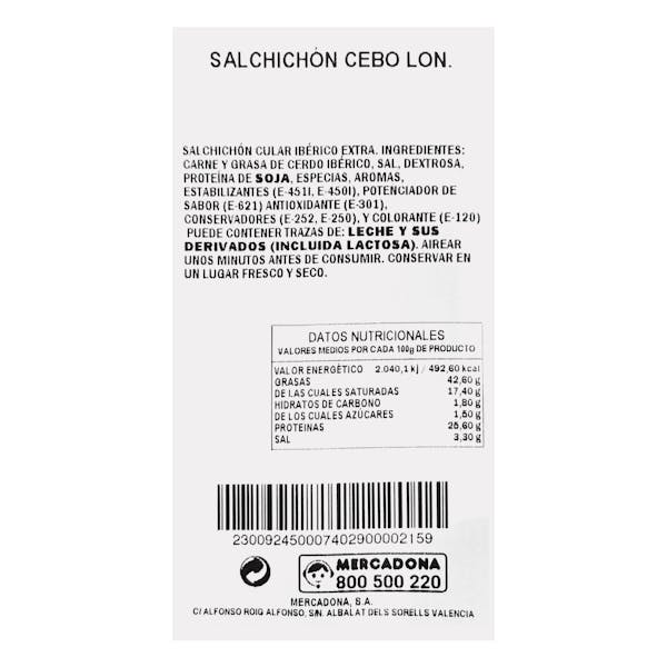Salchichón de cebo ibérico cortado a máquina