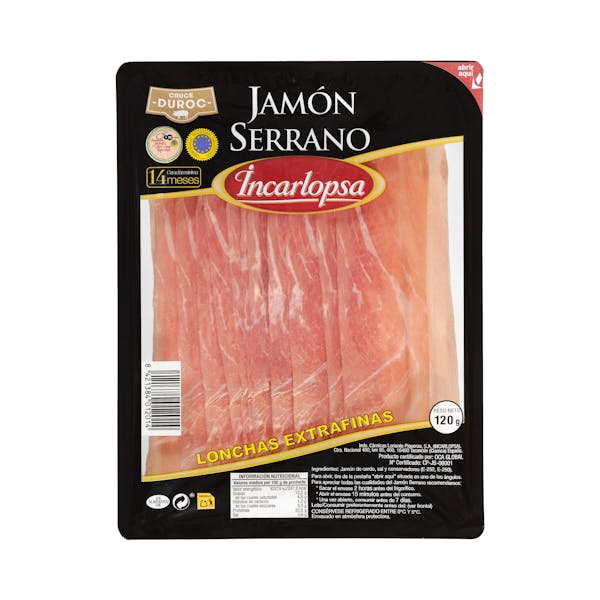 Jamón serrano Incarlopsa lonchas extrafinas
