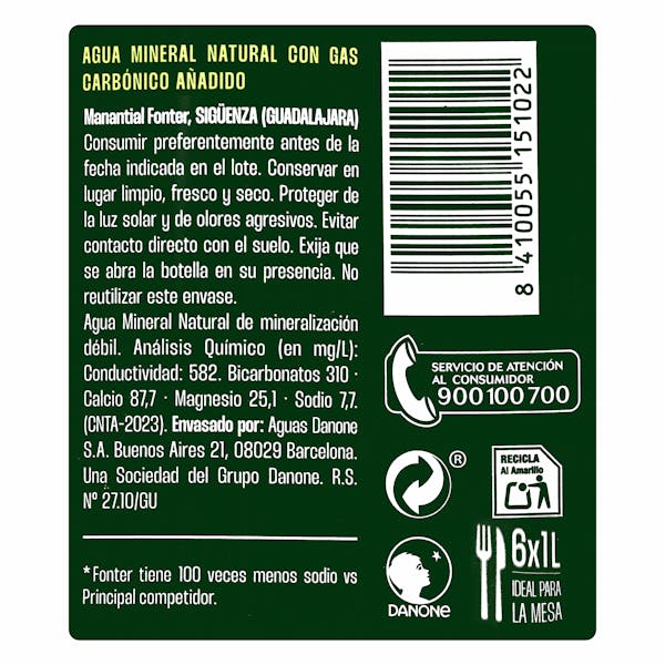 Agua mineral con gas grande Fonter