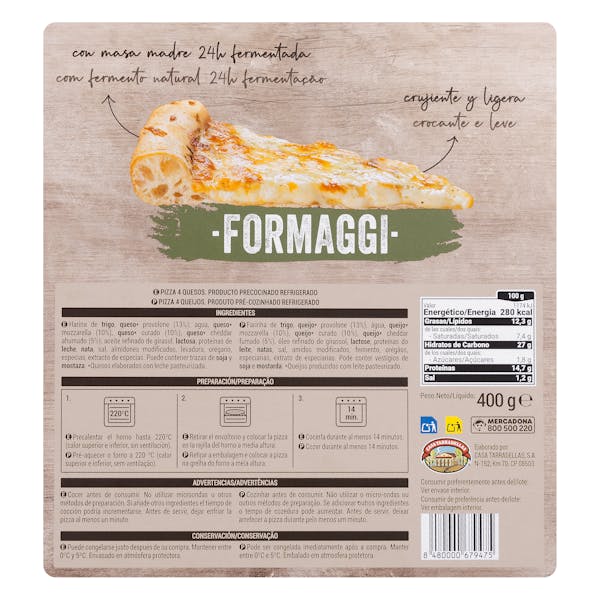 Pizza Formaggi Hacendado 4 quesos