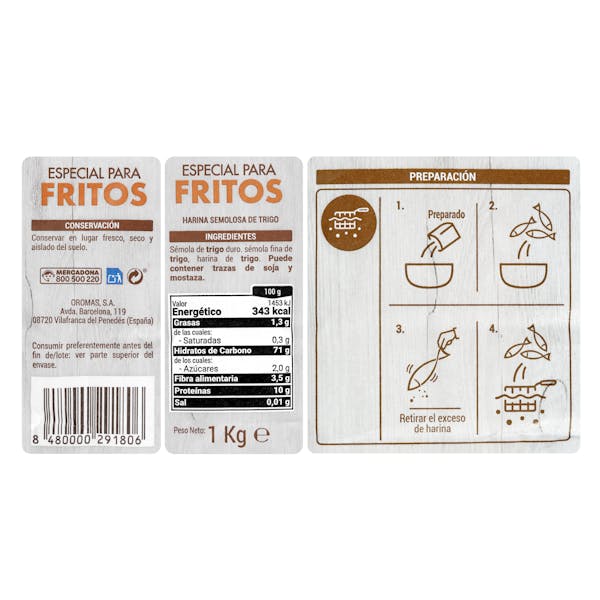 Harina semolosa de trigo Hacendado especial para fritos