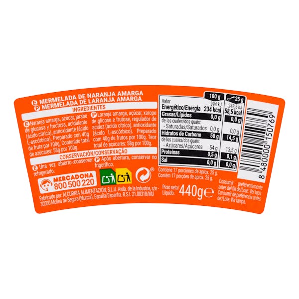 Mermelada de naranja amarga Hacendado