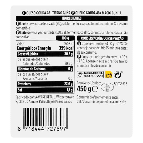 Queso tierno gouda de vaca Hacendado