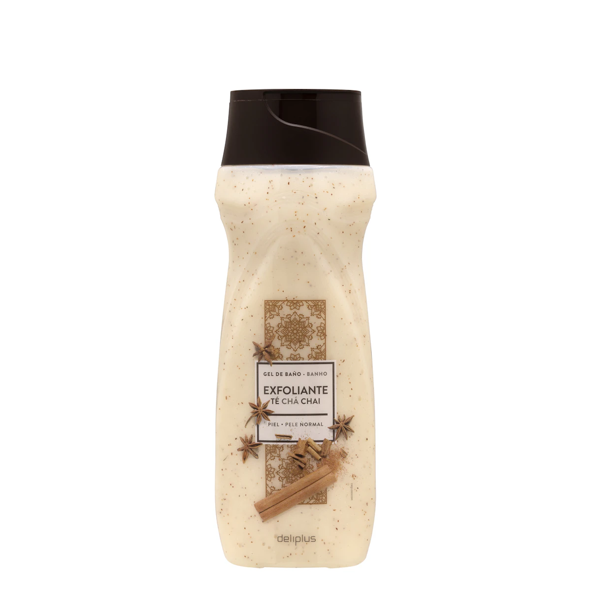 Gel de baño exfoliante Té Chai Deliplus piel normal – Mercadona – صورة إعلانية للمنتج