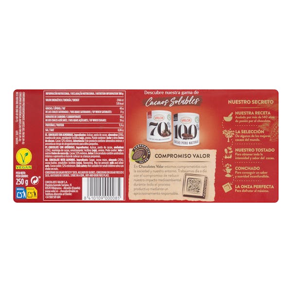 Chocolate puro Valor con almendras enteras